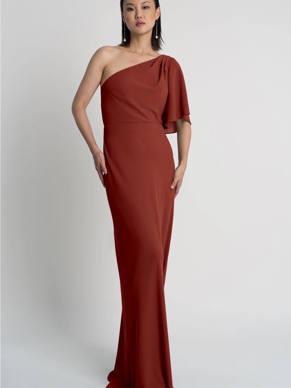 Jenny Yoo One-Shoulder Rust Red Gown